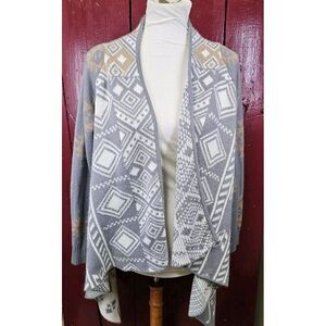 Charlotte Russe grey tan white open face cardigan southwestern design SIZE LARGE